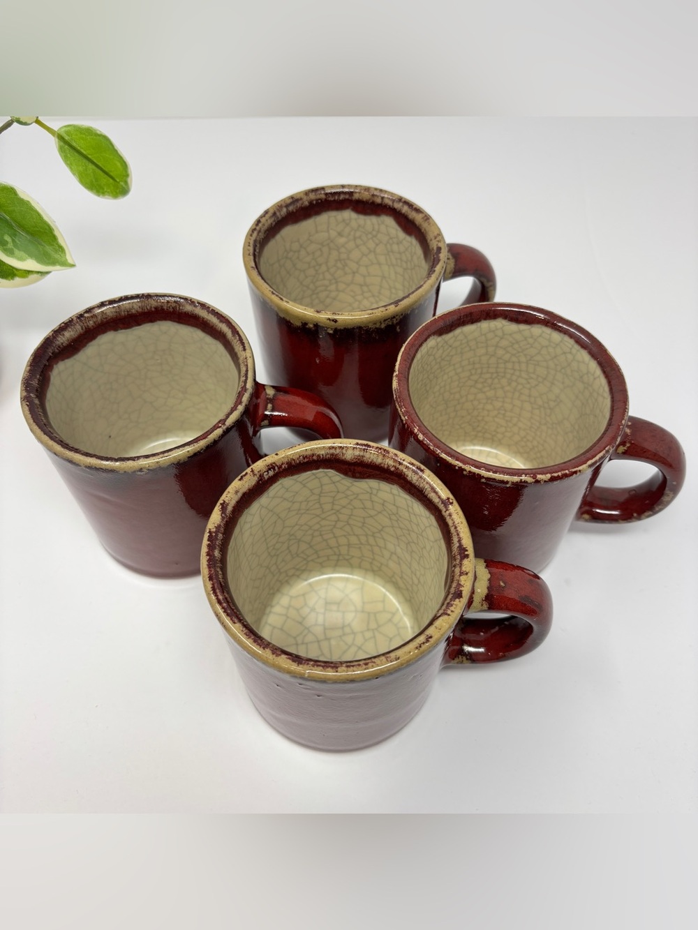 Vintage PIER 1 Crackle Series Drip Glaze Stoneware Mugs Set of 4 Discontinued